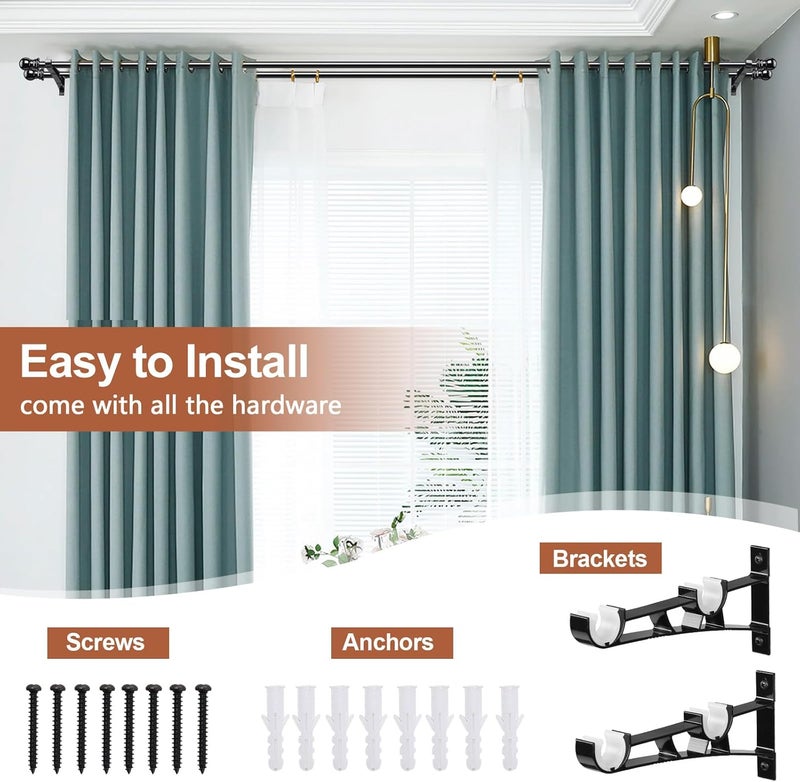 CALCHELE Double Curtain Rods for windows, 1 Inch Diameter double rod curtain rods Heavy Duty Decorative Drapery Rod for Windows 28 to 42 Inch Black - Image 5